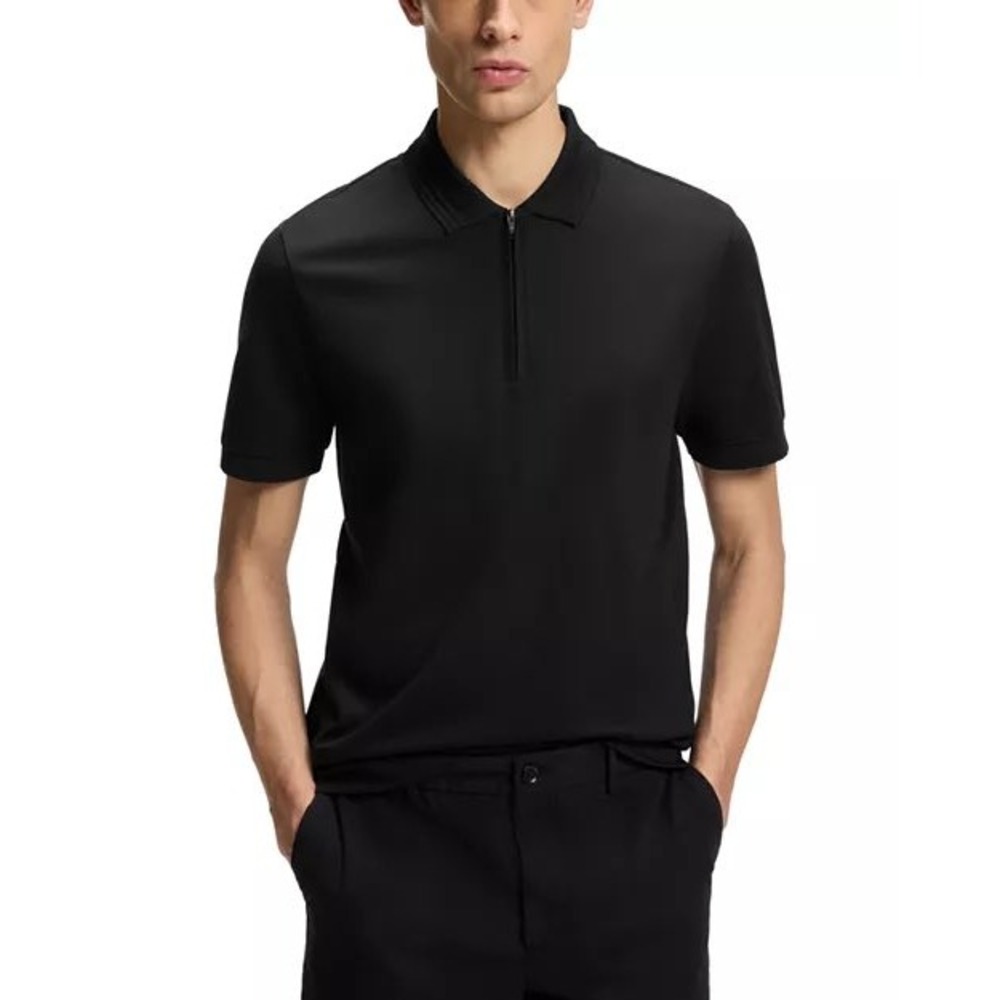 BOSS H Paras Quarter Zip Polo Shirt Short Sleeve Mens XL Black New With Tags